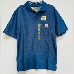 NWT Carhartt Shirt Men's Denim Blue Short Sleeve Polo Golf Pocket Shirt XS